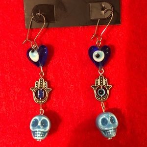 Evil eye 👁, skull 💀 dangly earrings!